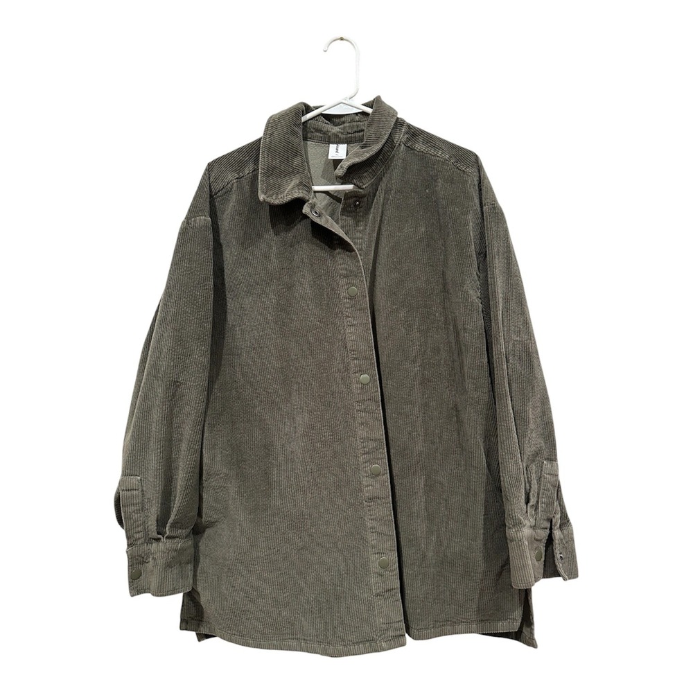 Abound Womens XL Corduroy Button Down Shirt Olive Green Long Sleev Oversized Top
